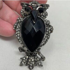 Owl Jewelry Brooch Pin Black Bead Rhinestones Silver Tone New without tag
